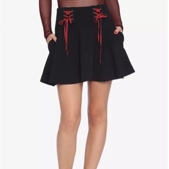 Hot Topic Dresses & Skirts - Hot Topic Black and Red Lace Up Skirt